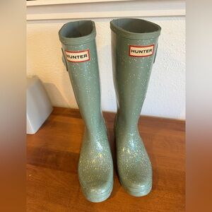 Hunter Olive Green Glitter Mid-Calf Rain Boots
